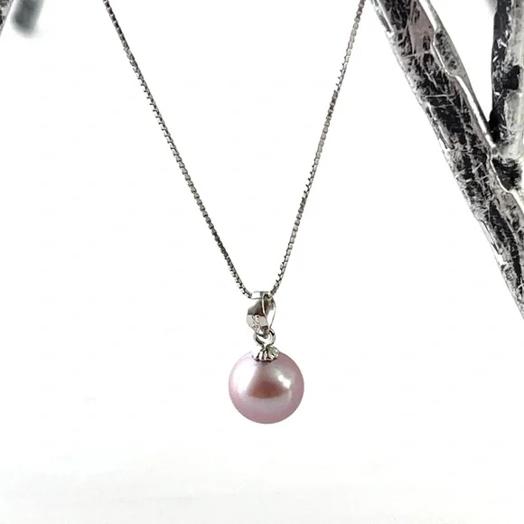 Real Round 3A Purple Freshwater Pearl Pendant 925 Sterling Silver Necklace - Picture 10 of 14